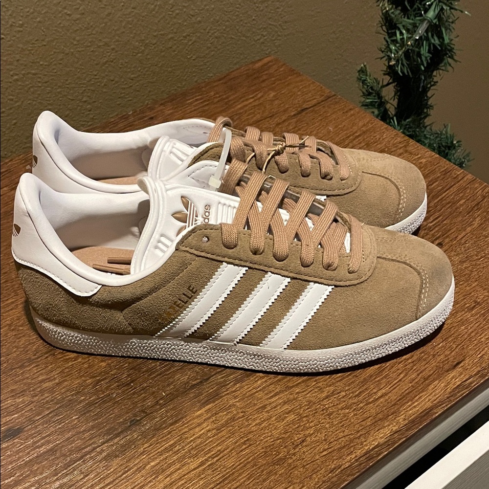 adidas Gazelle Sneakers in Tan and White - Picture 1 of 7
